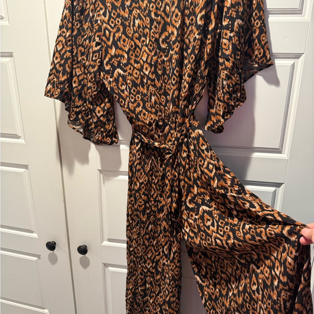 Easel Black and Brown Print Jumpsuit Sz L